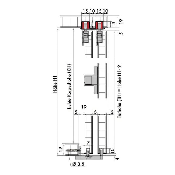 Möbelschiebetürbeschlag-Set redoslide M15-HC für 2 Türen - 5