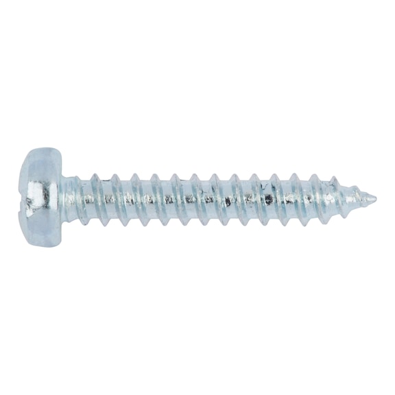 Pan head tapping screw, C shape with H recessed head DIN 7981, steel, zinc-plated, blue passivated (A2K), shape C, with tip - 1