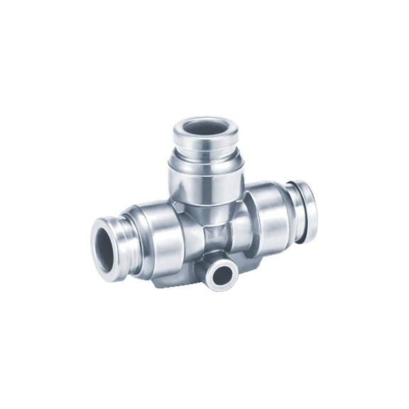 T-shaped plug connector with reducer, stainless steel T-piece, pneumatic air, automation 