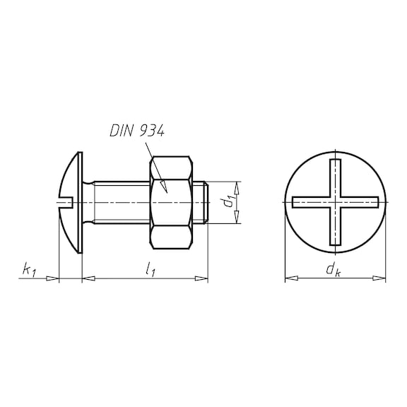 Round head screw with slot and nut - 2