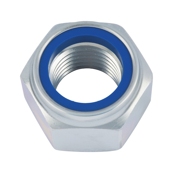 Hexagonal nut, high profile with clamping piece (non-metal insert) DIN 982, steel 10, zinc-plated, blue passivated (A2K) - 1
