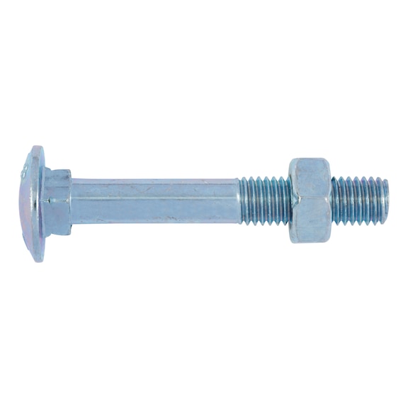Round head screw with square neck and nut DIN 603 with nut, steel, strength class 4.8, zinc-plated, blue passivated - 1