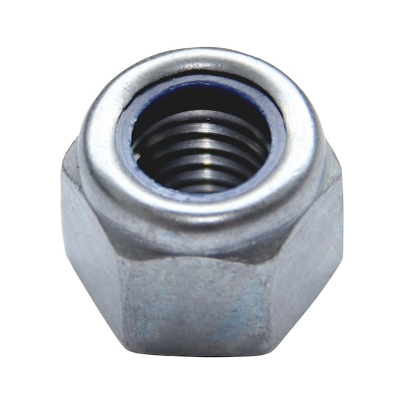 Sekskantmøtrik med klemstykke (ikke-metallisk indsats) ISO 7040, stål 8, zink-nikkel-belagt, sølv (ZNSHL) - 1