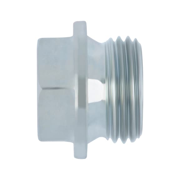 Hexagon head sealing plug, short screw-in pin DIN 7604, steel, zinc-plated, blue passivated (A2K) - PLG-THR-DIN7604-A-(A2K)-M18X1,5