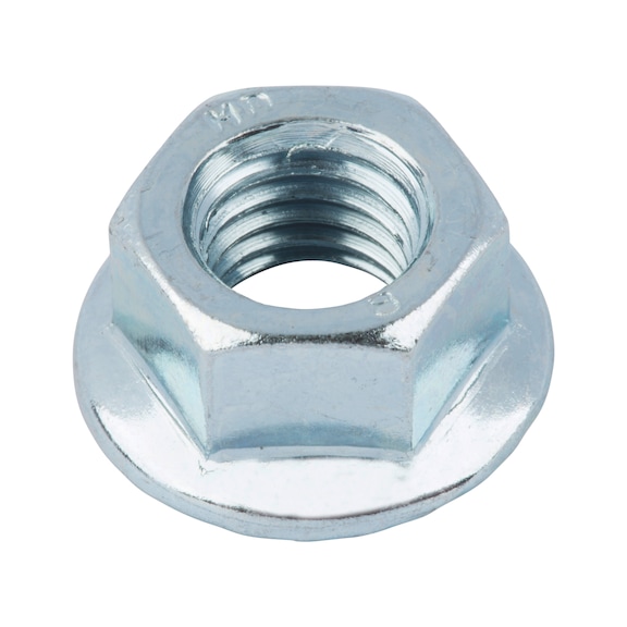 Hexagonal nut with flange EN 1661, steel 10, zinc-plated, blue passivated (A2K)