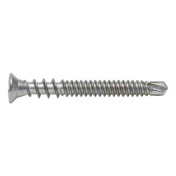 FEBOS<SUP>® </SUP>DG double-threaded screw with raised countersunk head Hardened steel, zinc-plated, blue passivated (A4K) - SCR-DBIT-RSDCS-DG-PH2-(A4K)-4,4X34