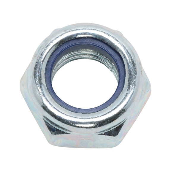 Hexagon nut, low profile, with clamping piece (non-metal insert) ISO 10511, steel 4, zinc-plated, blue passivated (A2K) - 1