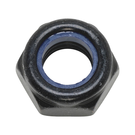 Sechskantmutter niedrige Form mit Klemmteil (nichtmetallischer Einsatz) ISO 10511, Stahl FK05 Zink-Nickel schwarz (ZNBHL) - 1