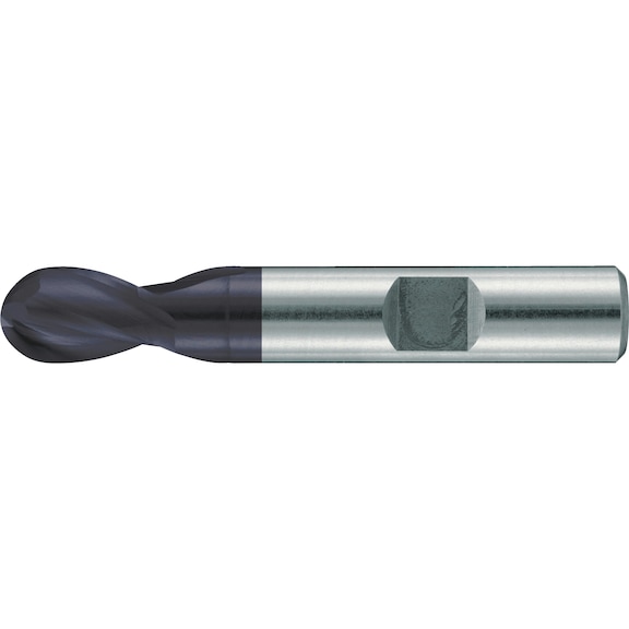 Ball nose end mill HSS-ECo8 short, twin blade, centre-cutting - 1