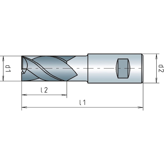 Minifräser HSCo8, kurz, Dreischneider, zentrumschneidend - 2