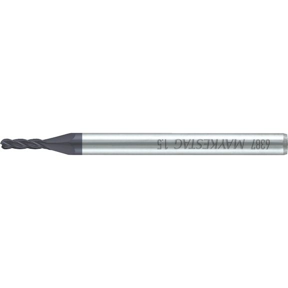 Solid carbide mini radius cutter, long, four-lipped drill with reinforced shank - 1