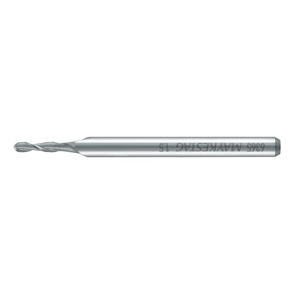 Solid carbide mini ball nose end mill, short, twin blade with reinforced shank - 1