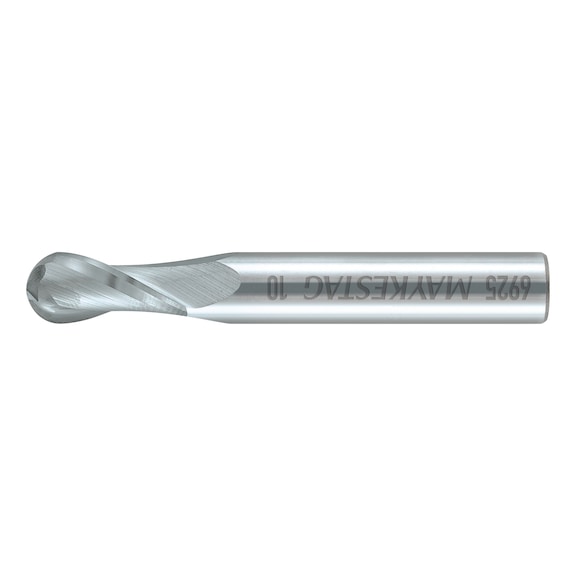 Solid carbide ball nose end mill, short, twin blade - 1
