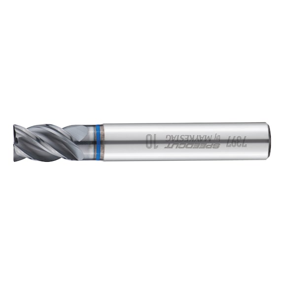 Solid carbide end mill Speedcut Inox, DIN 6527K, short, optional, four-lipped drill, uneven angle of twist gradient - 1