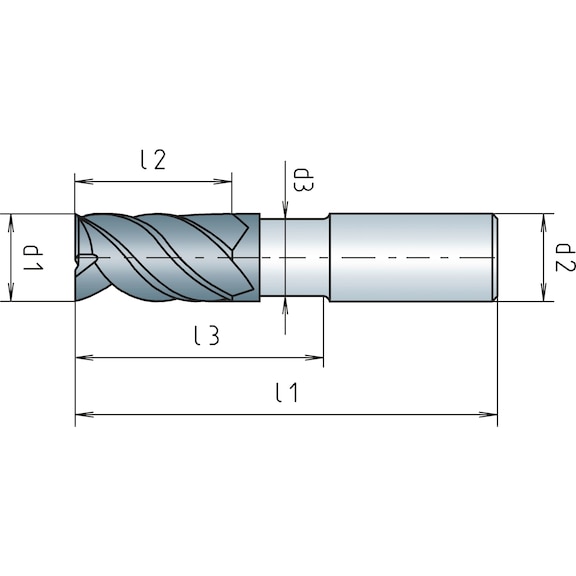 Fresa integrale frontale in metallo duro Speedcut-Universal, DIN 6527L, serie lunga, libero, tre taglienti, angolo elica disuguale - 2