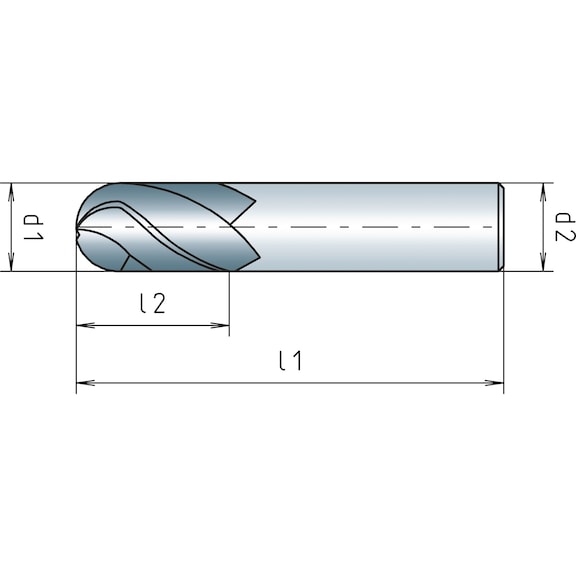 Solid carbide radius cutter, long, twin blade - 2