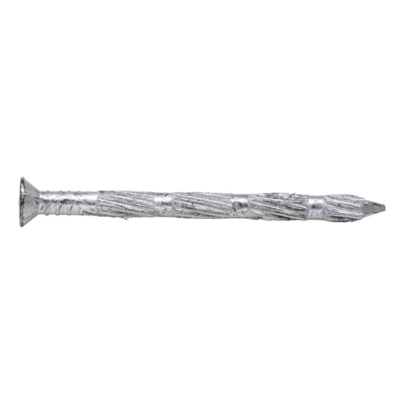 Steel nail with deep countersunk head and discontinuous longitudinal corrugation - 1