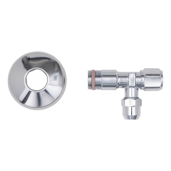 DIN regulating corner valve, 1/2", self-sealing and printed - 1