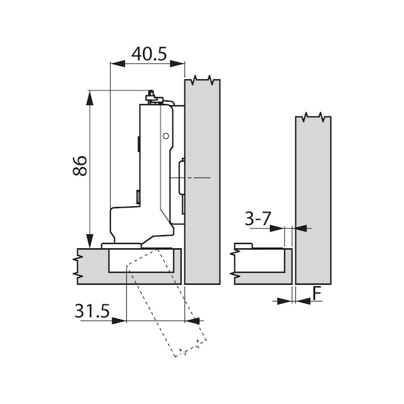 Concealed hinge TIOMOS click-on 120 - HNGE-TS-CLICKON-120-H-BP-C19