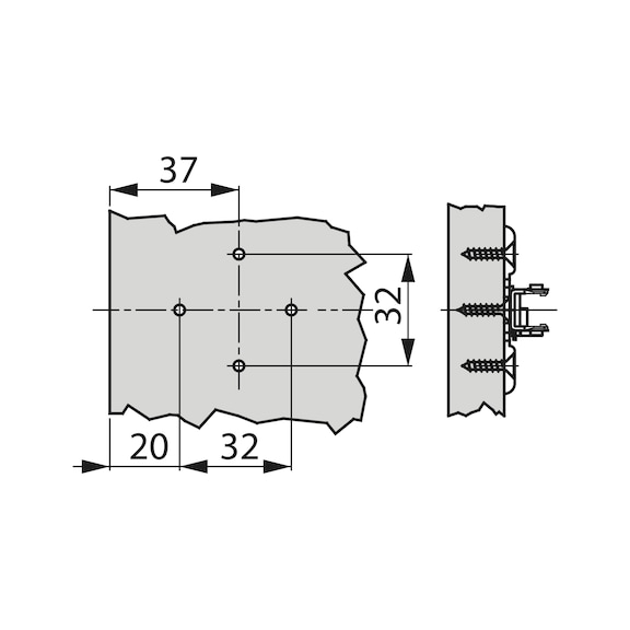 Kreuzmontageplatte TIOMOS 1D mit 4-Punkt-Befestigung für eine sichere Verbindung zur Möbelseite - 4