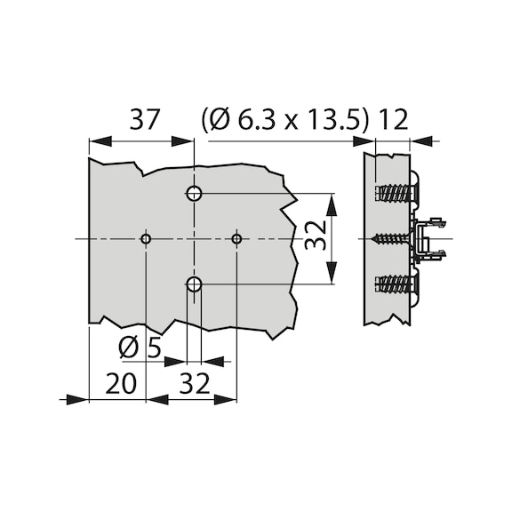 Kruismontageplaat TIOMOS 1D Met 4-punts bevestiging voor een veilige aansluiting op de zijkant van meubels - MONTAGEPLAAT-TIOMOS-1D-H00-EURO-13