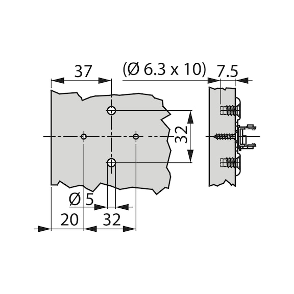 Placa de montagem transversal TIOMOS 1D com fixação de quatro pontos para uma ligação segura à lateral do móvel - 6