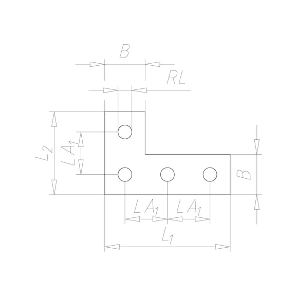 VARIFIX<SUP>® </SUP>Flachverbinder L-Form mit 4 Rundlöchern - FLVERB-L-PRFL41-4RDLO