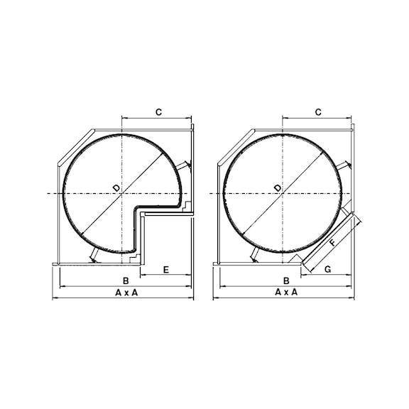 Eckschrank-Drehbeschlag VS COR Wheel Pro für Oberschränke 3/4 - 2
