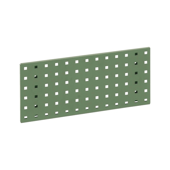 Base plate for square-perforated panel system - BSEPLT-RAL6011-RESEDAGREEN-228X495MM