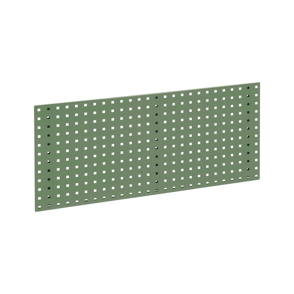Base plate for square-perforated panel system - BSEPLT-RAL6011-RESEDAGREEN-457X991MM