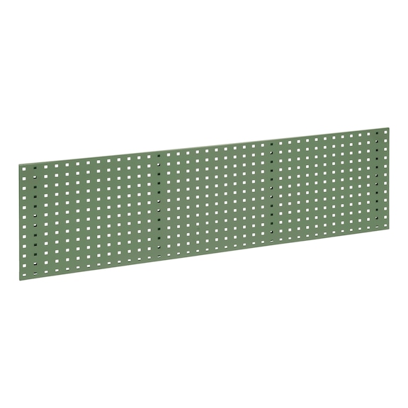 Base plate for square-perforated panel system - BSEPLT-RAL6011-RESEDAGREEN-457X1486MM