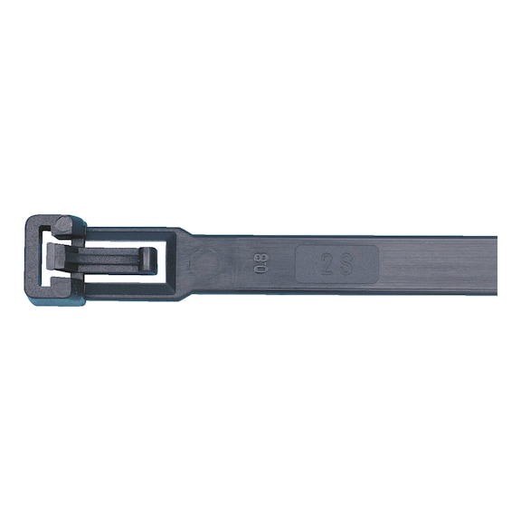 Reusable cable tie with plastic latch - CBLTIE-PLA-REOPENABLE-BLCK-7,5X360MM