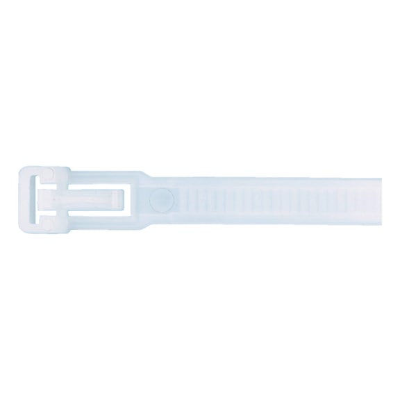 Reusable cable tie with plastic latch - CBLTIE-PLA-REOPENABLE-NAT-7,5X360MM