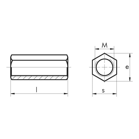 Distanzmuffe sechskant, Stahl verzinkt - DISTMUF-6KT-SW10-(A2K)-M6X25