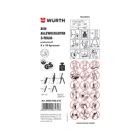 Pictogramme d'étiquette adhésive pour échelle - LBL-(F.LDR-0962930610)-PVC