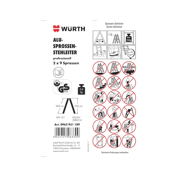 Pictogramme d'étiquette adhésive pour échelle - LBL-(F.LDR-0962931109)-PVC