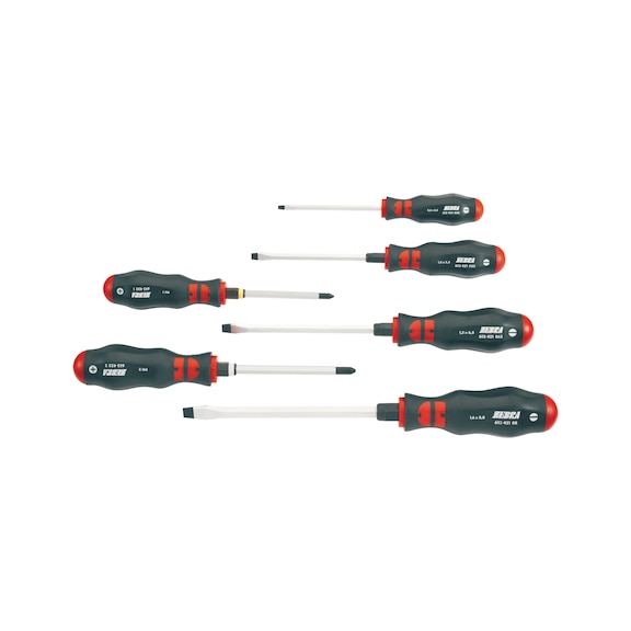 Screwdriver set With hexagon shank and hex bolster for automotive and metalwork trades