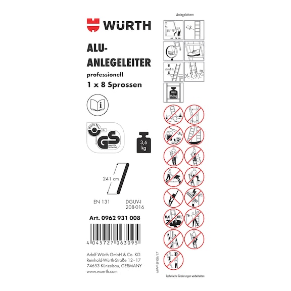 Pictogramme d'étiquette adhésive pour échelle - LBL-(F.LANDLDR-0962931008)-PVC