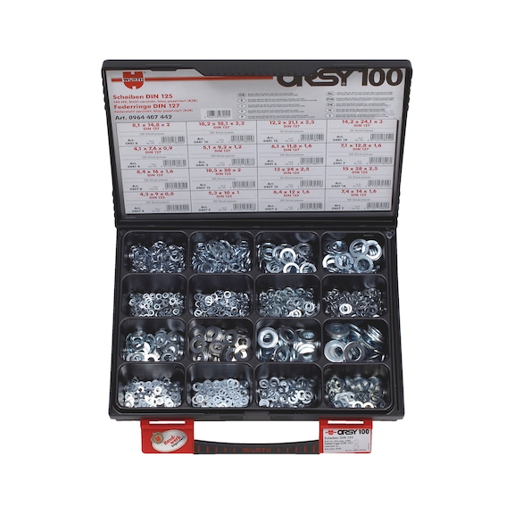 ORSY<SUP>®</SUP> washers and lock washers, assortment of 100  - WSH-SPG-SET-DIN125/127-(A2K)-1400PCS