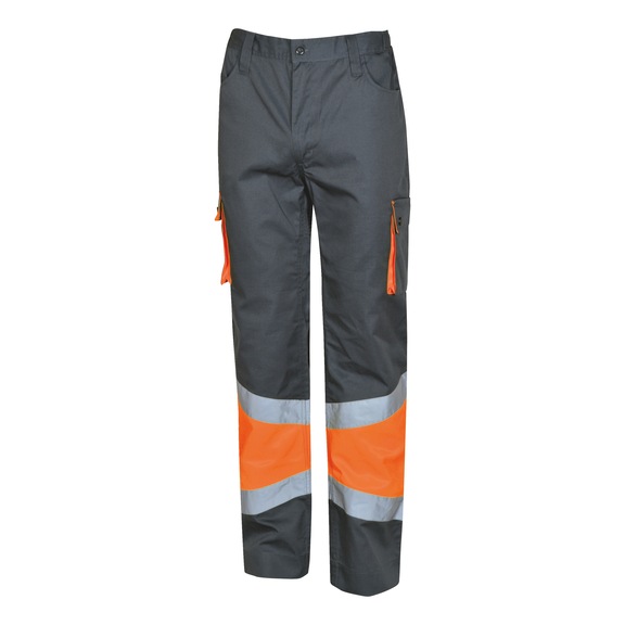 Two-tone high-visibility trousers - HIVISTRSRS-GREY/ORANGE-S