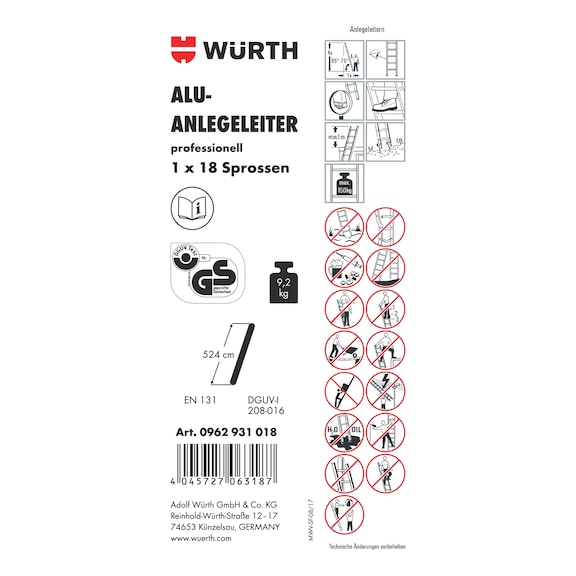 Pictogramme d'étiquette adhésive pour échelle - LBL-(F.LANDLDR-0962931018)-PVC