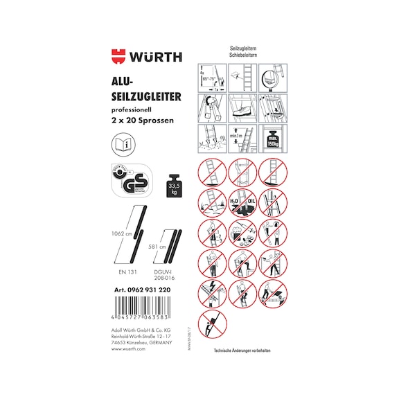 Pictogramme d'étiquette adhésive pour échelle - LBL-(F.LDR-0962931220)-PVC