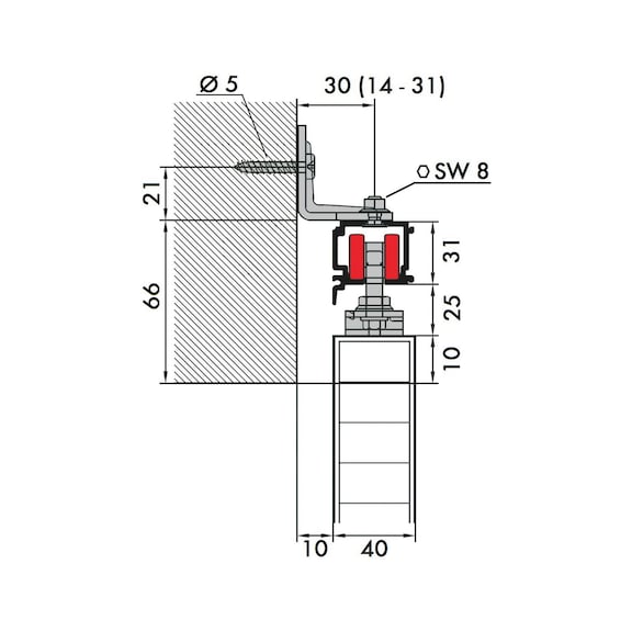 Zimmerschiebetürbeschlag REDOSLIDE Z60-H/Z60-HW für die Decken- und Wandmontage bei Holztüren - 6