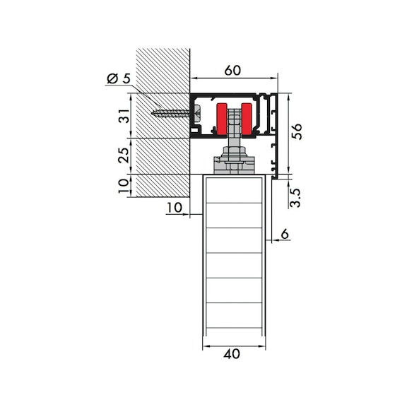 Zimmerschiebetürbeschlag REDOSLIDE Z100-H/Z100-HW für die Decken- und Wandmontage bei Holztüren - 4