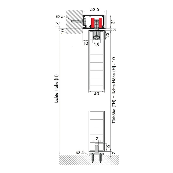 Zimmerschiebetürbeschlag REDOSLIDE Z60-HND/Z60-HNW für die Wand- und Deckenmontage bei Holztüren - 7