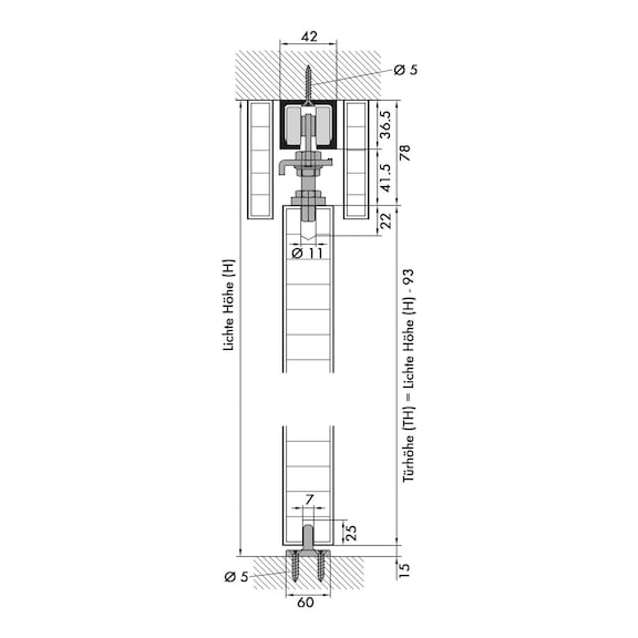 Kování interiérových posuvných dveří REDOSLIDE Z300-H Pro montáž dřevěných dveří a&nbsp;mimořádně těžkých dveří na strop a&nbsp;stěnu - 2