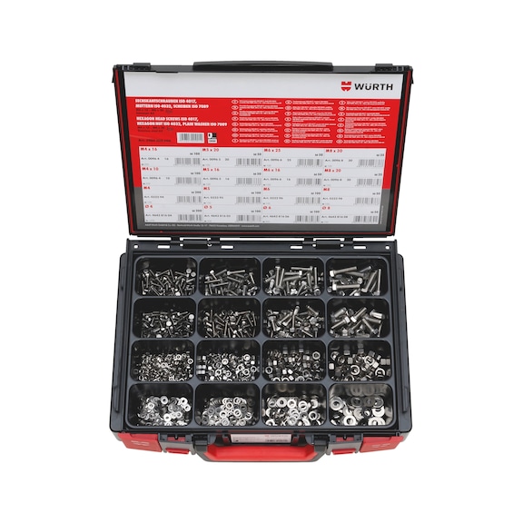 Assortment of hexagonal bolts / hexagon nuts / washers without chamfers 1,350 pieces - 1