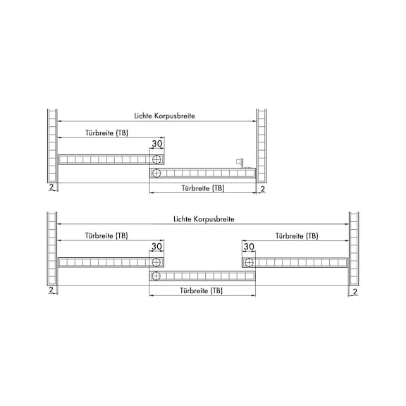 Möbelschiebetürbeschlag-Set redoslide M30-HE für 3 Türen - 2