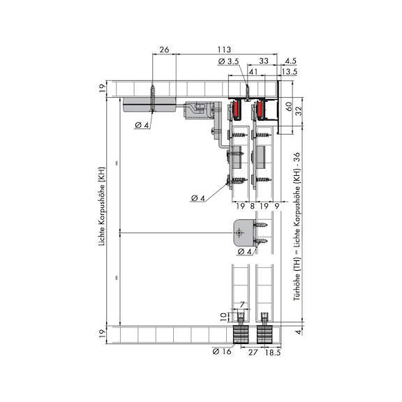Möbelschiebetürbeschlag-Set redoslide M20-HE für 2 Türen - 3