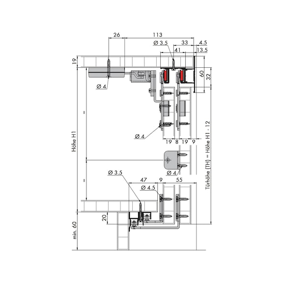 Möbelschiebetürbeschlag-Set redoslide M30-HC für 2 Türen - 3